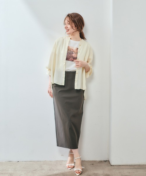 12Twelve Agenda（トゥエルブ　アジェンダ）の「バンドカラーシアーシャツ（シャツ/ブラウス・レディース・ベージュ/ミント/チャコールグレー・M）」の9枚目の写真