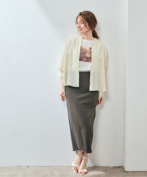 12Twelve Agenda（トゥエルブ　アジェンダ）の「バンドカラーシアーシャツ（シャツ/ブラウス・レディース・ベージュ/ミント/チャコールグレー・M）」の8枚目の写真