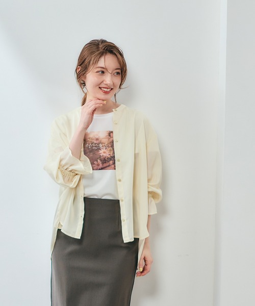 12Twelve Agenda（トゥエルブ　アジェンダ）の「バンドカラーシアーシャツ（シャツ/ブラウス・レディース・ベージュ/ミント/チャコールグレー・M）」の7枚目の写真