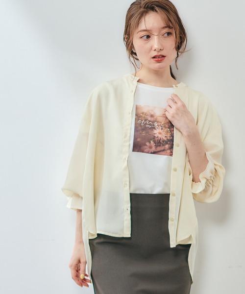 12Twelve Agenda（トゥエルブ　アジェンダ）の「バンドカラーシアーシャツ（シャツ/ブラウス・レディース・ベージュ/ミント/チャコールグレー・M）」の15枚目の写真