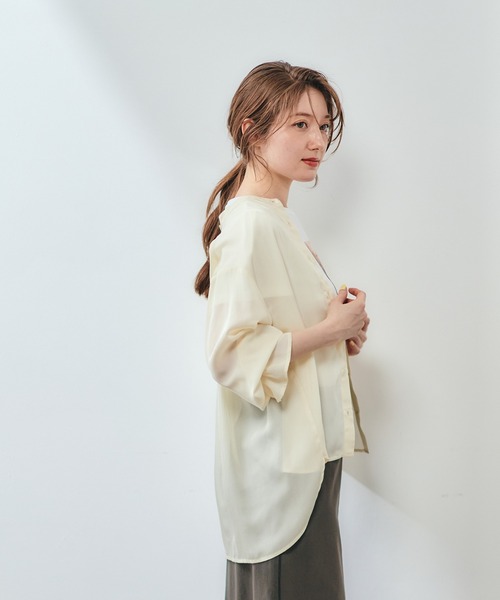 12Twelve Agenda（トゥエルブ　アジェンダ）の「バンドカラーシアーシャツ（シャツ/ブラウス・レディース・ベージュ/ミント/チャコールグレー・M）」の13枚目の写真