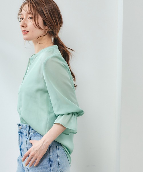12Twelve Agenda（トゥエルブ　アジェンダ）の「バンドカラーシアーシャツ（シャツ/ブラウス・レディース・ベージュ/ミント/チャコールグレー・M）」の22枚目の写真