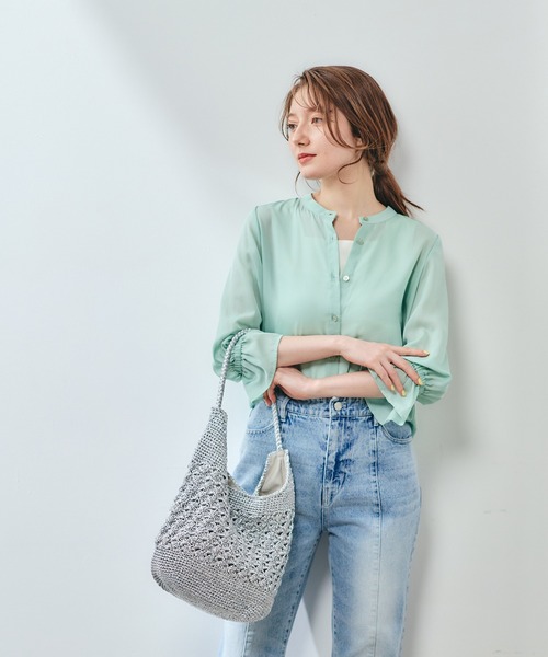 12Twelve Agenda（トゥエルブ　アジェンダ）の「バンドカラーシアーシャツ（シャツ/ブラウス・レディース・ベージュ/ミント/チャコールグレー・M）」の21枚目の写真