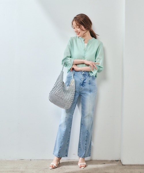 12Twelve Agenda（トゥエルブ　アジェンダ）の「バンドカラーシアーシャツ（シャツ/ブラウス・レディース・ベージュ/ミント/チャコールグレー・M）」の20枚目の写真