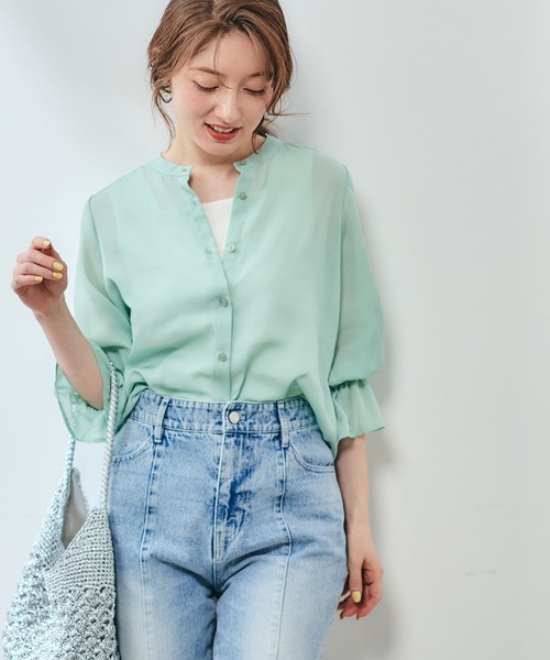 12Twelve Agenda（トゥエルブ　アジェンダ）の「バンドカラーシアーシャツ（シャツ/ブラウス・レディース・ベージュ/ミント/チャコールグレー・M）」の19枚目の写真