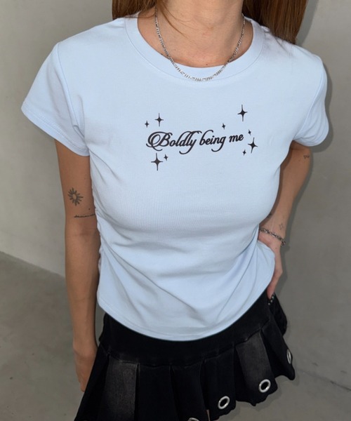 Bamm(バム)の「サイドギャザーロゴTシャツ(Tシャツ/カットソー・レディース・ライトブルー/ホワイト/ブラック・FREE)」の3枚目の写真