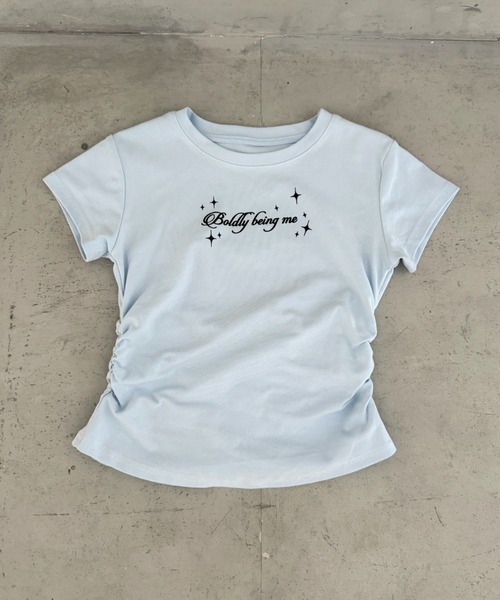 Bamm(バム)の「サイドギャザーロゴTシャツ(Tシャツ/カットソー・レディース・ライトブルー/ホワイト/ブラック・FREE)」の7枚目の写真