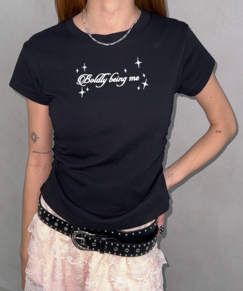 Bamm(バム)の「サイドギャザーロゴTシャツ(Tシャツ/カットソー・レディース・ライトブルー/ホワイト/ブラック・FREE)」の19枚目の写真