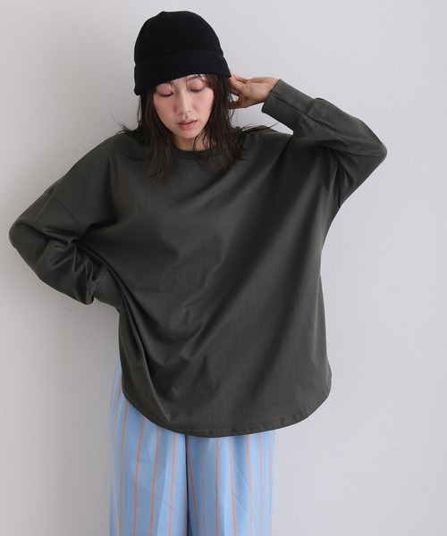 ElegChic(エレグシック)の「オーバーサイズ裾ラウンドカットソー(Tシャツ/カットソー・レディース・ブラック/モカ/カーキ/チャコール/オフホワイト・4L/XL/M)」の3枚目の写真