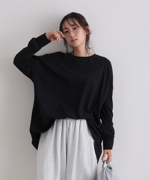 ElegChic(エレグシック)の「オーバーサイズ裾ラウンドカットソー(Tシャツ/カットソー・レディース・ブラック/モカ/カーキ/チャコール/オフホワイト・4L/XL/M)」の12枚目の写真