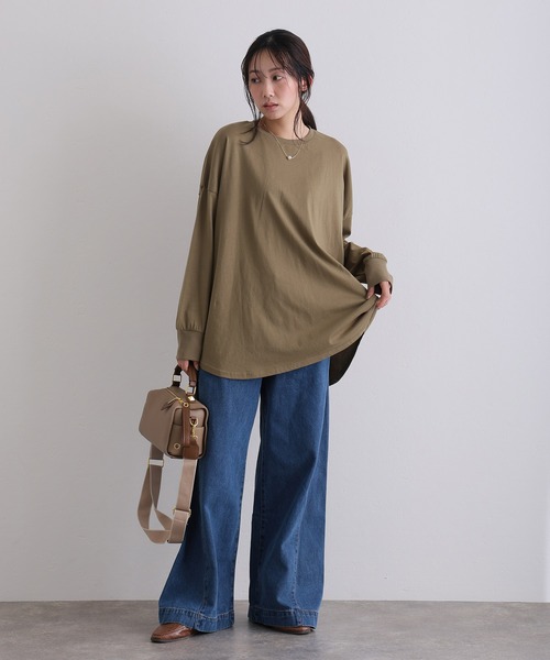 ElegChic(エレグシック)の「オーバーサイズ裾ラウンドカットソー(Tシャツ/カットソー・レディース・ブラック/モカ/カーキ/チャコール/オフホワイト・4L/XL/M)」の13枚目の写真