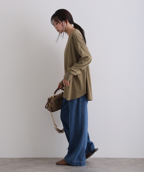 ElegChic(エレグシック)の「オーバーサイズ裾ラウンドカットソー(Tシャツ/カットソー・レディース・ブラック/モカ/カーキ/チャコール/オフホワイト・4L/XL/M)」の14枚目の写真