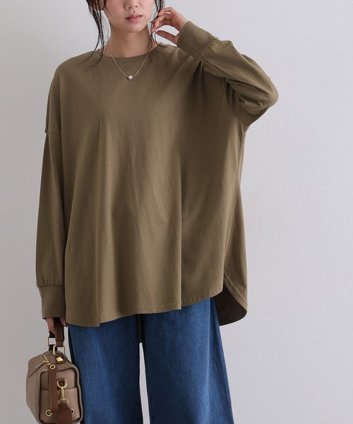 ElegChic(エレグシック)の「オーバーサイズ裾ラウンドカットソー(Tシャツ/カットソー・レディース・ブラック/モカ/カーキ/チャコール/オフホワイト・4L/XL/M)」の18枚目の写真
