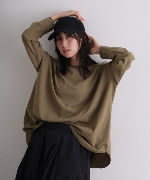 ElegChic(エレグシック)の「オーバーサイズ裾ラウンドカットソー(Tシャツ/カットソー・レディース・ブラック/モカ/カーキ/チャコール/オフホワイト・4L/XL/M)」の20枚目の写真