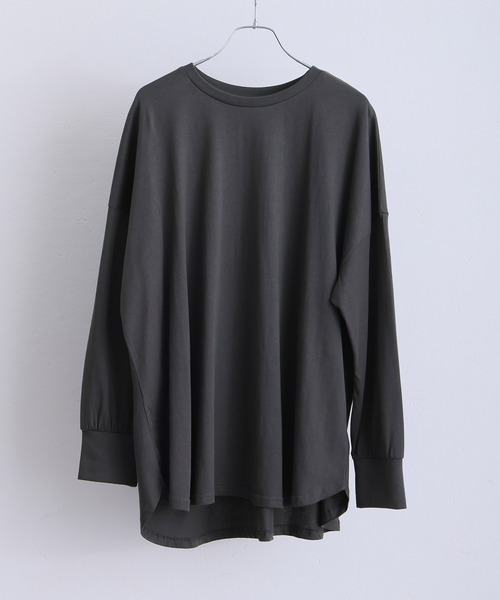 ElegChic(エレグシック)の「オーバーサイズ裾ラウンドカットソー(Tシャツ/カットソー・レディース・ブラック/モカ/カーキ/チャコール/オフホワイト・4L/XL/M)」の6枚目の写真