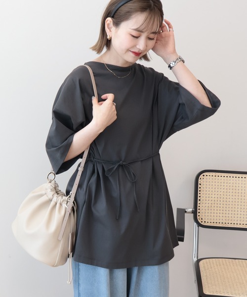 AMERICAN HOLIC(アメリカンホリック)の「【接触冷感・2WAY】バックタックチュニック(Tシャツ/カットソー・レディース・チャコールグレー/オフホワイト/ミント/オレンジ・FREE)」の2枚目の写真