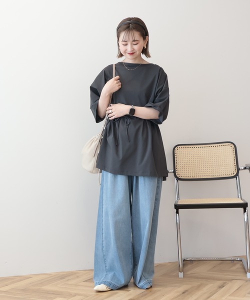 AMERICAN HOLIC(アメリカンホリック)の「【接触冷感・2WAY】バックタックチュニック(Tシャツ/カットソー・レディース・チャコールグレー/オフホワイト/ミント/オレンジ・FREE)」の6枚目の写真