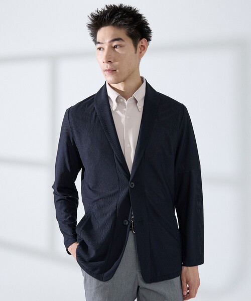 ABAHOUSE GRAY（アバハウスグレイ）の「【接触冷感】ハニカムメッシュ ショールブルゾン/ジャケット（ブルゾン・メンズ・ブラック/モカ/ネイビー・46/48/50）」の3枚目の写真