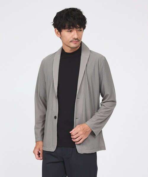 ABAHOUSE GRAY（アバハウスグレイ）の「【接触冷感】ハニカムメッシュ ショールブルゾン/ジャケット（ブルゾン・メンズ・ブラック/モカ/ネイビー・46/48/50）」の2枚目の写真