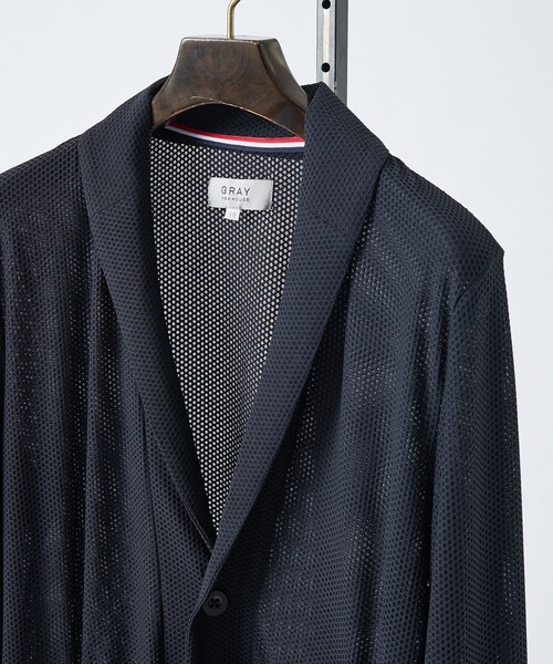 ABAHOUSE GRAY（アバハウスグレイ）の「【接触冷感】ハニカムメッシュ ショールブルゾン/ジャケット（ブルゾン・メンズ・ブラック/モカ/ネイビー・46/48/50）」の8枚目の写真