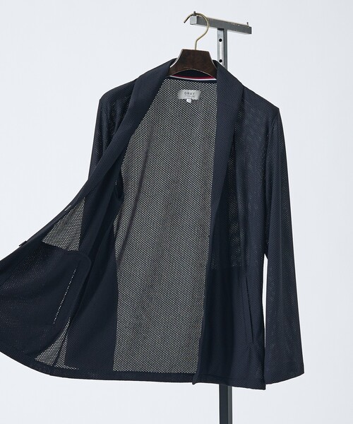 ABAHOUSE GRAY（アバハウスグレイ）の「【接触冷感】ハニカムメッシュ ショールブルゾン/ジャケット（ブルゾン・メンズ・ブラック/モカ/ネイビー・46/48/50）」の4枚目の写真