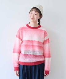 ナイロン/モへヤ/ウール gradient 透かし編みプルオーバー