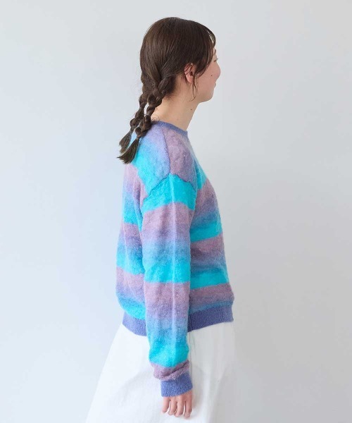 bulle de savon(ビュルデサボン)の「ナイロン/モへヤ/ウール gradient 透かし編みプルオーバー(ニット/セーター・レディース・ブルー/ピンク/チャコールグレー・FREE)」の14枚目の写真