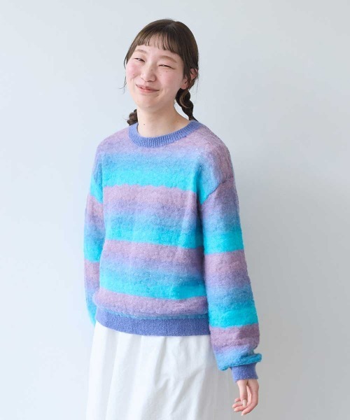 bulle de savon(ビュルデサボン)の「ナイロン/モへヤ/ウール gradient 透かし編みプルオーバー(ニット/セーター・レディース・ブルー/ピンク/チャコールグレー・FREE)」の19枚目の写真