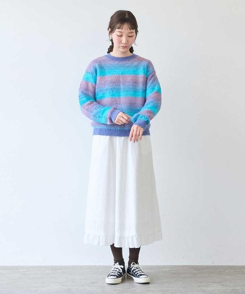 bulle de savon(ビュルデサボン)の「ナイロン/モへヤ/ウール gradient 透かし編みプルオーバー(ニット/セーター・レディース・ブルー/ピンク/チャコールグレー・FREE)」の21枚目の写真