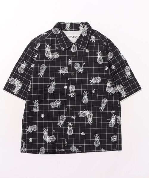 HAKKA KIDS（ハッカキッズ）の「[ジュニアサイズ]パイナップルチェックプリントオープンカラーシャツ（シャツ/ブラウス・キッズ・ブラック/ベージュ・140cm/150cm）」の2枚目の写真