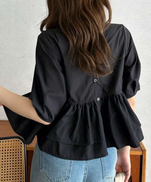 Eclat one(エクラワン)の「【Eclat one】前後2WAY ティアード切替 Vネック ボリューム ブラウス(シャツ/ブラウス・レディース・ホワイト/ブラック/ライトブルー・FREE)」の19枚目の写真