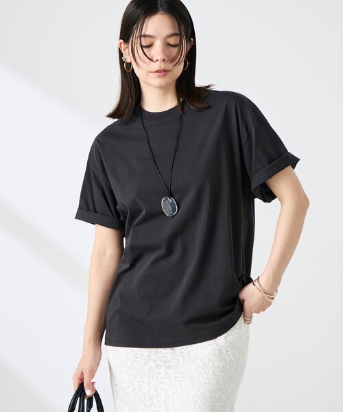 NOLLEY’S Sophi（ノーリーズソフィ）の「ウォッシャブル72/2超長綿オーバーサイズT（Tシャツ/カットソー・レディース・ホワイト/イエロー/チャコールグレー・FREE）」の2枚目の写真