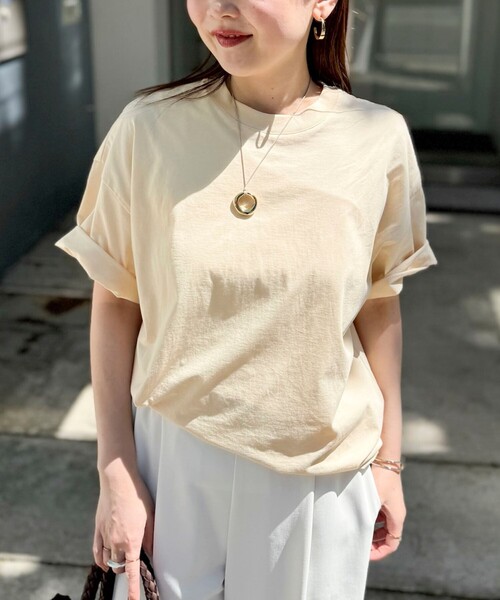 NOLLEY’S Sophi（ノーリーズソフィ）の「ウォッシャブル72/2超長綿オーバーサイズT（Tシャツ/カットソー・レディース・ホワイト/イエロー/チャコールグレー・FREE）」の14枚目の写真