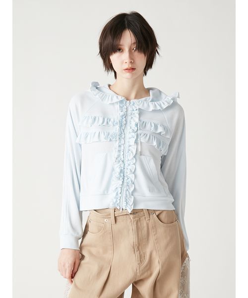 FURFUR(ファーファー)の「【LUMISHADE】UVカットフリルパーカー〈接触冷感〉(パーカー・レディース・ホワイト/ライトブルー/ブラック・F)」の9枚目の写真