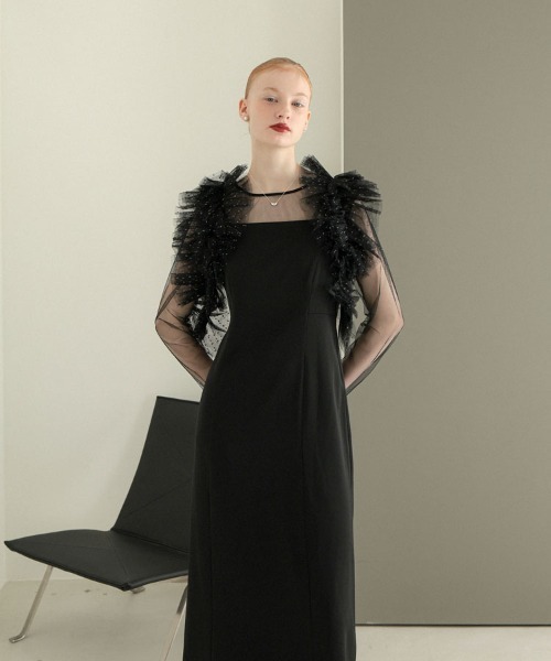 DONOBAN（ドノバン）の「【ANDRESD】volume ruffle layer dress 結婚式 パーティードレス オケージョンドレス お呼ばれ 二次会 成人式 同窓会（ドレス・レディース・ブラック/ブラウン/ベージュ×ブラック/チャコール・S/M/L）」の5枚目の写真
