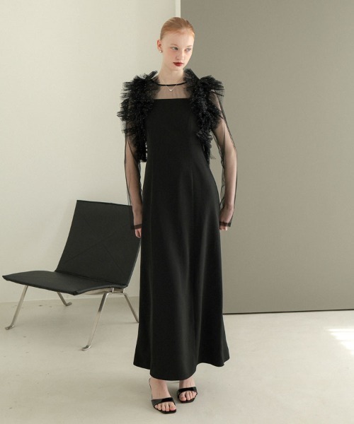 DONOBAN（ドノバン）の「【ANDRESD】volume ruffle layer dress 結婚式 パーティードレス オケージョンドレス お呼ばれ 二次会 成人式 同窓会（ドレス・レディース・ブラック/ブラウン/ベージュ×ブラック/チャコール・S/M/L）」の8枚目の写真
