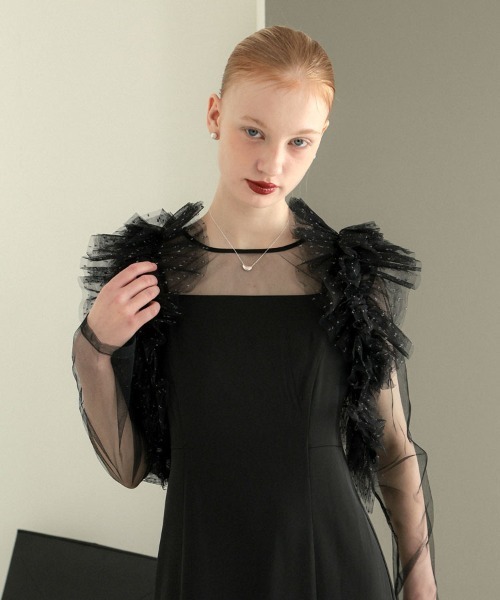 DONOBAN（ドノバン）の「【ANDRESD】volume ruffle layer dress 結婚式 パーティードレス オケージョンドレス お呼ばれ 二次会 成人式 同窓会（ドレス・レディース・ブラック/ブラウン/ベージュ×ブラック/チャコール・S/M/L）」の9枚目の写真