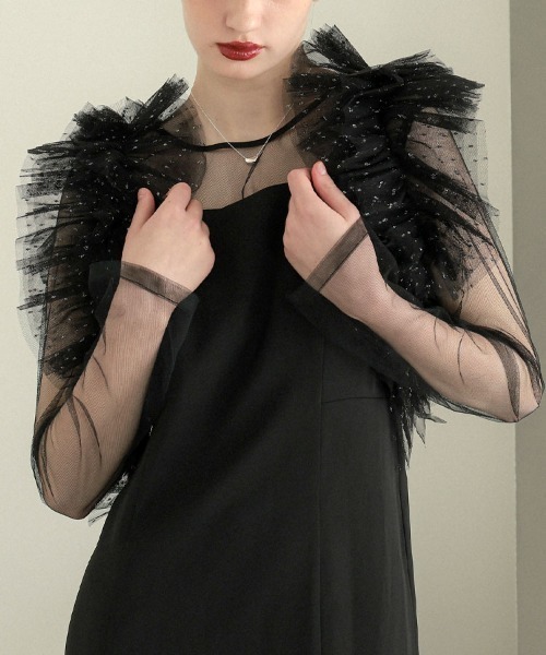 DONOBAN（ドノバン）の「【ANDRESD】volume ruffle layer dress 結婚式 パーティードレス オケージョンドレス お呼ばれ 二次会 成人式 同窓会（ドレス・レディース・ブラック/ブラウン/ベージュ×ブラック/チャコール・S/M/L）」の10枚目の写真