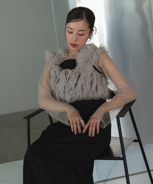 DONOBAN（ドノバン）の「【ANDRESD】volume ruffle layer dress 結婚式 パーティードレス オケージョンドレス お呼ばれ 二次会 成人式 同窓会（ドレス・レディース・ブラック/ブラウン/ベージュ×ブラック/チャコール・S/M/L）」の18枚目の写真