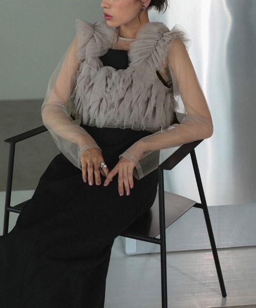 DONOBAN（ドノバン）の「【ANDRESD】volume ruffle layer dress 結婚式 パーティードレス オケージョンドレス お呼ばれ 二次会 成人式 同窓会（ドレス・レディース・ブラック/ブラウン/ベージュ×ブラック/チャコール・S/M/L）」の19枚目の写真