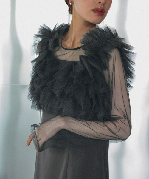 DONOBAN（ドノバン）の「【ANDRESD】volume ruffle layer dress 結婚式 パーティードレス オケージョンドレス お呼ばれ 二次会 成人式 同窓会（ドレス・レディース・ブラック/ブラウン/ベージュ×ブラック/チャコール・S/M/L）」の12枚目の写真