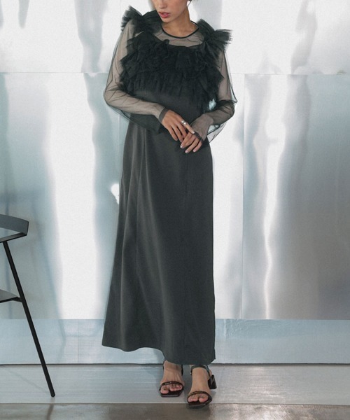 DONOBAN（ドノバン）の「【ANDRESD】volume ruffle layer dress 結婚式 パーティードレス オケージョンドレス お呼ばれ 二次会 成人式 同窓会（ドレス・レディース・ブラック/ブラウン/ベージュ×ブラック/チャコール・S/M/L）」の14枚目の写真