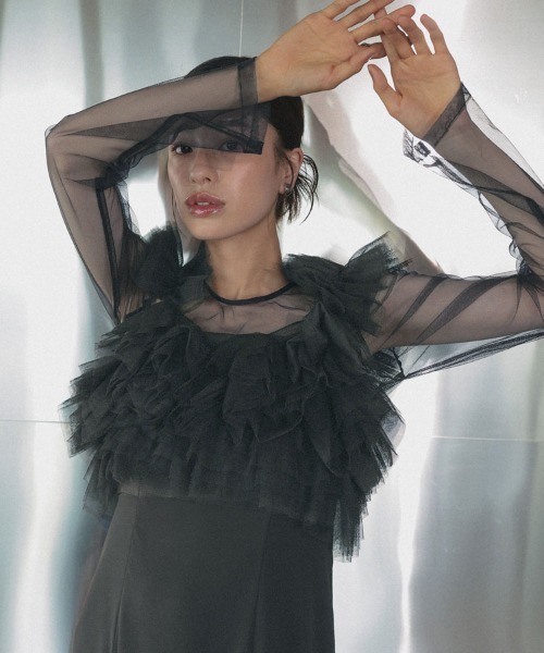 DONOBAN（ドノバン）の「【ANDRESD】volume ruffle layer dress 結婚式 パーティードレス オケージョンドレス お呼ばれ 二次会 成人式 同窓会（ドレス・レディース・ブラック/ブラウン/ベージュ×ブラック/チャコール・S/M/L）」の15枚目の写真