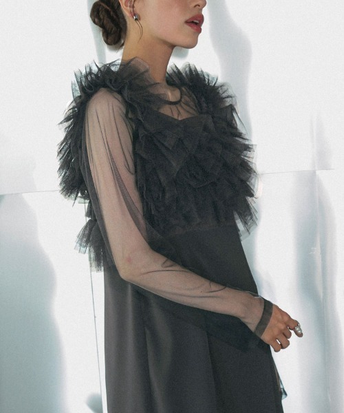 DONOBAN（ドノバン）の「【ANDRESD】volume ruffle layer dress 結婚式 パーティードレス オケージョンドレス お呼ばれ 二次会 成人式 同窓会（ドレス・レディース・ブラック/ブラウン/ベージュ×ブラック/チャコール・S/M/L）」の16枚目の写真