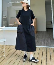 WESTSEA | 異素材切替デザイン アシンメトリー 半袖ロングワンピース バルーンシルエット ワンマイルワンピ(ワンピース)