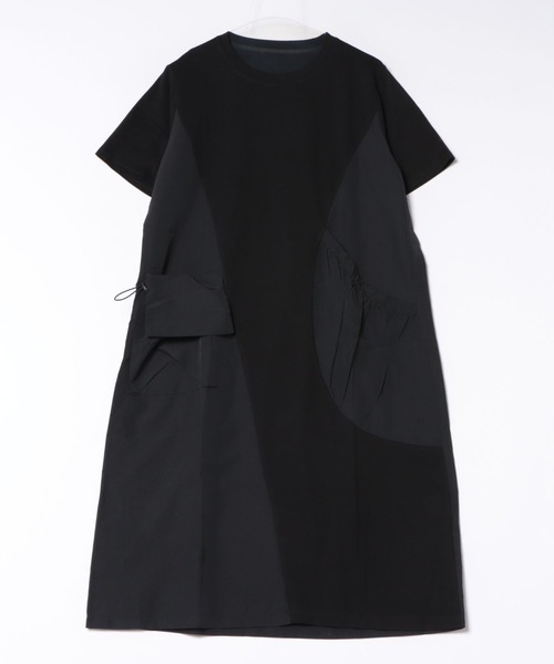 WESTSEA(ウエストシー)の「異素材切替デザイン アシンメトリー 半袖ロングワンピース バルーンシルエット ワンマイルワンピ(ワンピース・レディース・ブラック・FREE)」の9枚目の写真