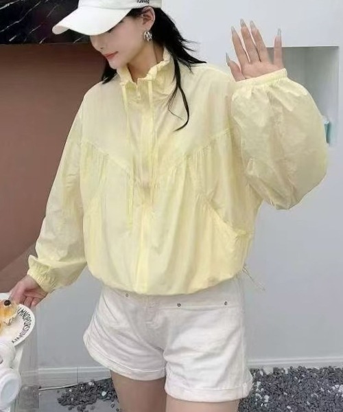 LETee(レティー)の「超軽量×シアー素材で涼しげ◎夏の必須UV対策ウィンドブレーカー(パーカー・レディース・ピンク/ホワイト/イエロー・FREE)」の7枚目の写真