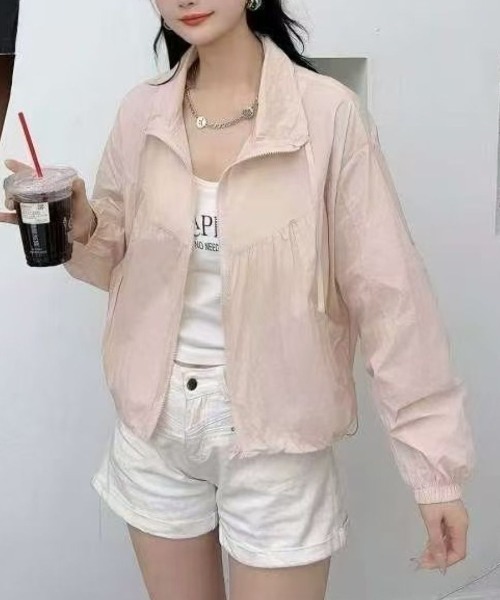 LETee(レティー)の「超軽量×シアー素材で涼しげ◎夏の必須UV対策ウィンドブレーカー(パーカー・レディース・ピンク/ホワイト/イエロー・FREE)」の8枚目の写真