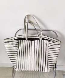 【 ammy. / エイミードット 】 ストライプ キャンバス 舟形 ビッグ トートバッグ