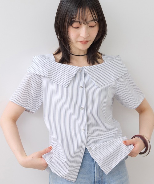 VIS（ビス）の「オフショルライクハーフスリーブブラウス/イージーケア（シャツ/ブラウス・レディース・ブラウン系その他/ブルー系その他4/ホワイト系その他・FREE）」の2枚目の写真